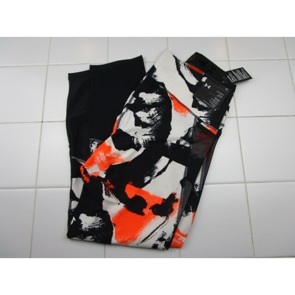 Under Armour Project Rock Compression Ankle Crop Leggings Womens XL Orange Black